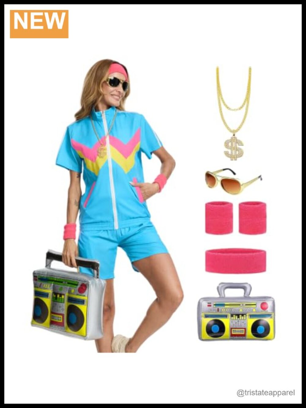 80s Workout Costume Set Tracksuit Halloween Cosplay Retro Party Outfit